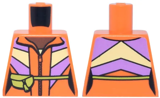 Torso Female Jacket with Zipper, Medium Lavender and Bright Light Yellow Panels, Lime Pouch, Umber Neck Pattern