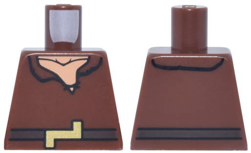 Torso Tunic with Crooked Collar and Black Laces, Dark Brown Belt with Gold Buckle, Nougat Neck with Collarbone Pattern