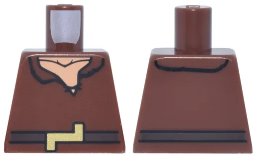Torso Tunic with Crooked Collar and Black Laces, Dark Brown Belt with Gold Buckle, Nougat Neck with Collarbone Pattern