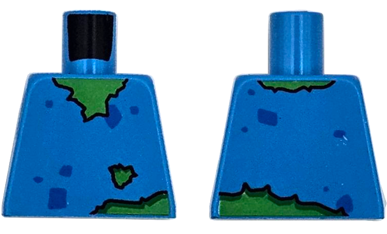 Torso Torn Shirt with Blue Spots over Bright Green Skin Pattern