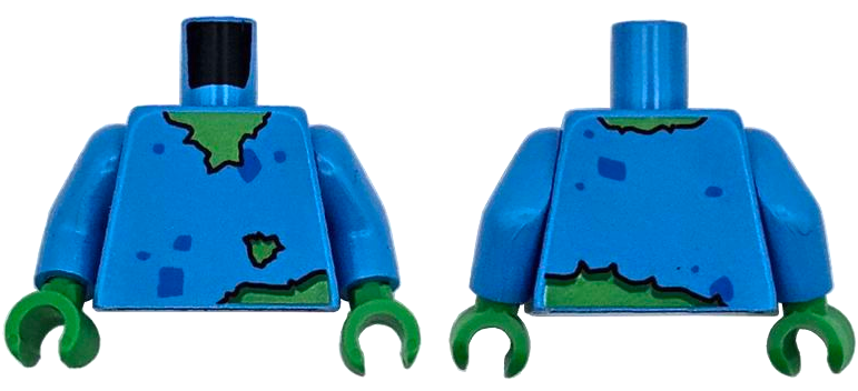 Torso Torn Shirt with Blue Spots over Bright Green Skin Pattern / Dark Azure Arms / Bright Green Hands