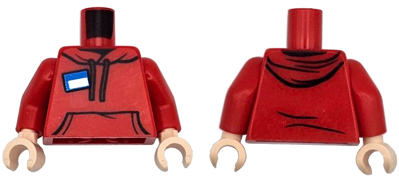 Torso Hoodie with Drawstrings, Kangaroo Pocket and Blue and White Name Tag Pattern / Red Arms / Light Nougat Hands