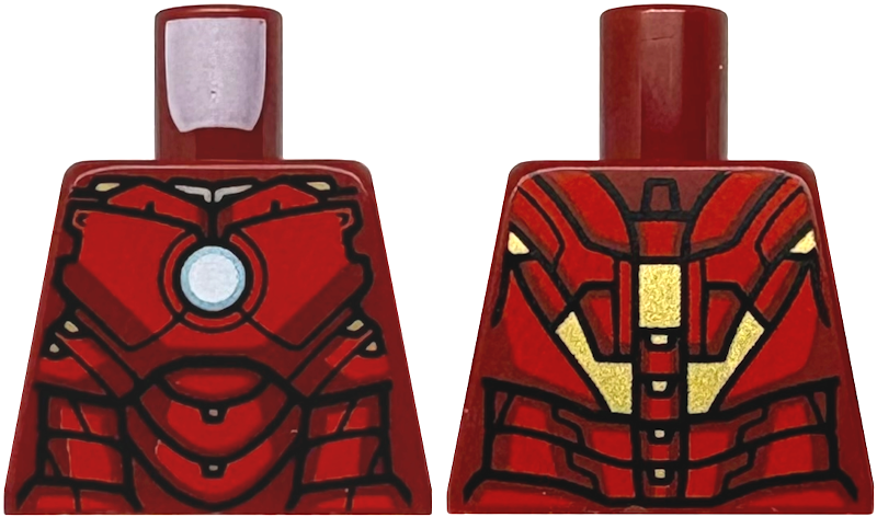 Torso Armor with Metallic Light Blue and White Circle Arc Reactor, Red Panels, Gold Trim on Back Pattern (Iron Man Mark 4)