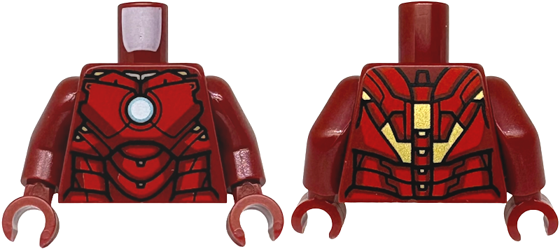 Torso Armor with Metallic Light Blue and White Circle Arc Reactor, Red Panels, Gold Trim on Back Pattern (Iron Man Mark 4) / Dark Red Arms / Dark Red Hands