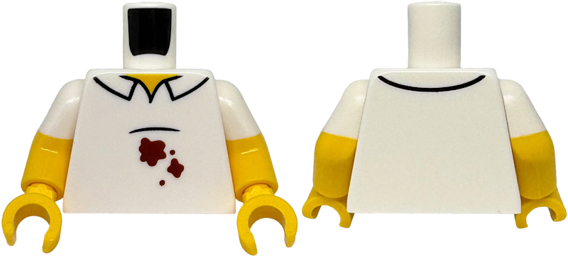 Torso Shirt with Collar, Black Stomach Line, Reddish Brown Stains, Yellow Neck Pattern / Yellow Arms with Molded White Short Sleeves Pattern / Yellow Hands