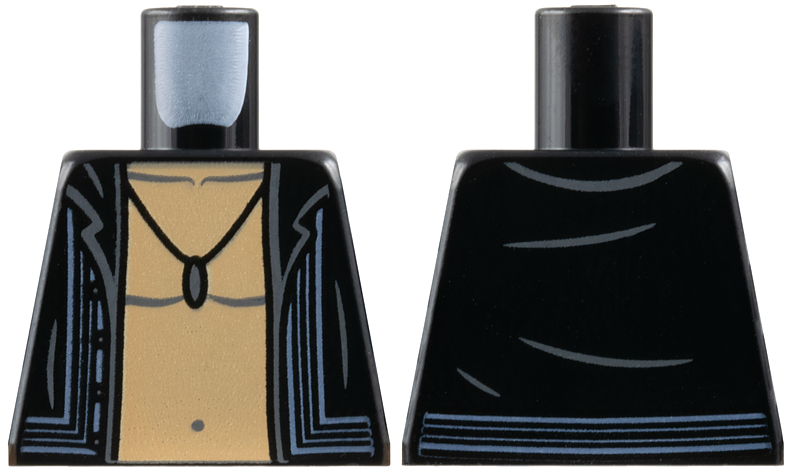 Torso Shirt Open with Sand Blue Lines, Medium Tan Bare Chest, Dark Bluish Gray Muscles Outline, Pendant Necklace Pattern