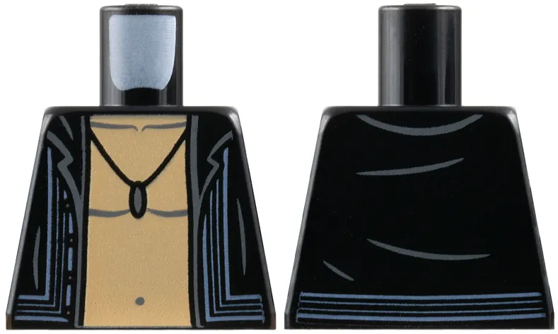 Torso Shirt Open with Sand Blue Lines, Medium Tan Bare Chest, Dark Bluish Gray Muscles Outline, Pendant Necklace Pattern