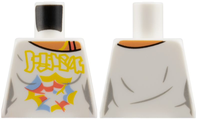 Torso Female Shirt with Yellow, Coral, and Bright Light Blue Markings, Nougat Neck and Shoulder with Strap Pattern