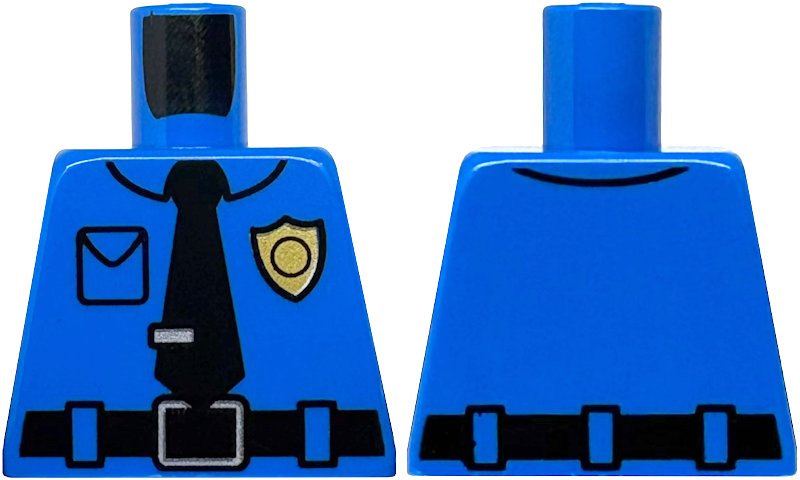 Torso Police Shirt with Collar, Pocket, Gold Badge, Black Belt with Silver Buckle, Tie with Clip Pattern