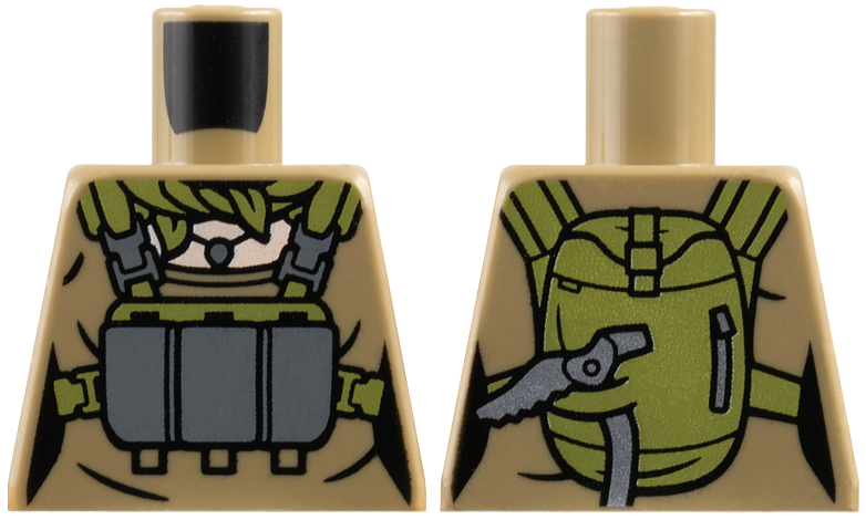 Torso Female Top, Olive Green Scarf, Utility Harness with Backpack, Dark Bluish Gray Pendant Necklace, Light Nougat Neck Pattern