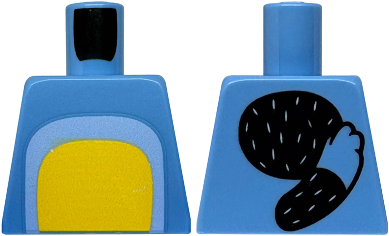 Torso with Yellow and Bright Light Blue Stomach, Black Oval and Tail with Fur Lines on Back Pattern