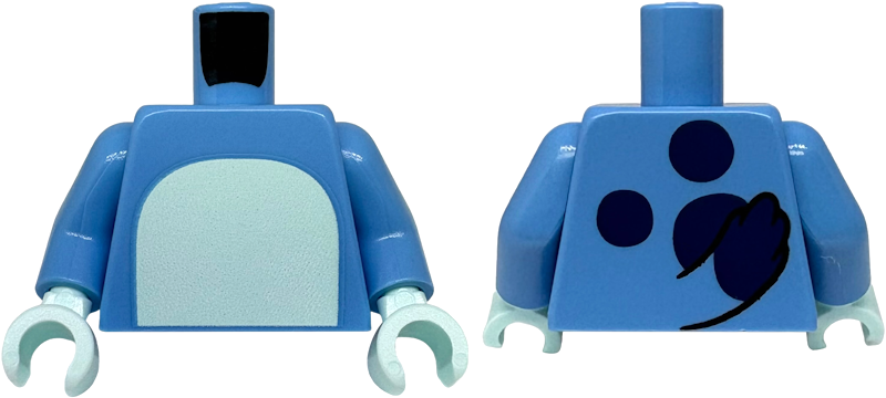 Torso with Light Aqua Stomach, Dark Blue Spots and Tail on Back Pattern / Medium Blue Arms / Light Aqua Hands