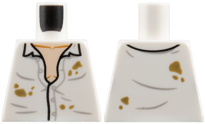 Torso Button Up Shirt Partially Open, Light Bluish Gray Creases, Dark Tan Dirt Stains, Light Nougat Chest Pattern