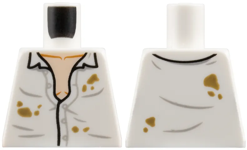 Torso Button Up Shirt Partially Open, Light Bluish Gray Creases, Dark Tan Dirt Stains, Light Nougat Chest Pattern