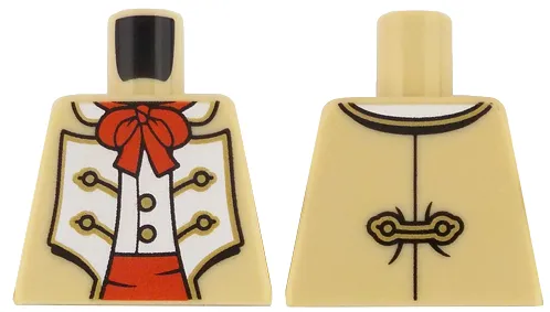 Torso Coat Open with White Panels and Gold Trim over Vest with Buttons, Red Bow and Waistband Pattern
