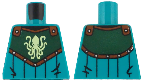 Torso Surcoat, Dark Green Chest Armor with Yellowish Green Kraken, Reddish Brown and Silver Trim Pattern