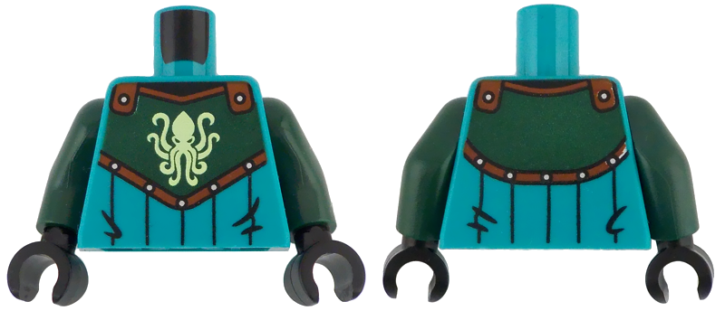 Torso Surcoat, Dark Green Chest Armor with Yellowish Green Kraken, Reddish Brown and Silver Trim Pattern / Dark Green Arms / Black Hands