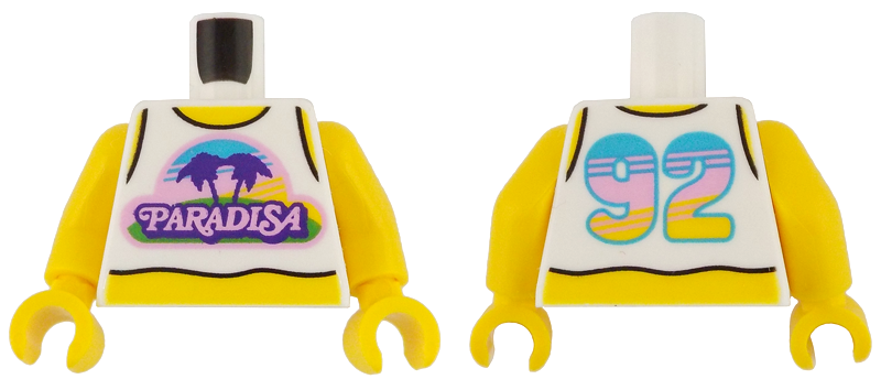 Torso Tank Top Cropped with Bright Pink and Dark Purple Paradisa Logo, Yellow Neck and Stomach, '92' on Back Pattern / Yellow Arms / Yellow Hands