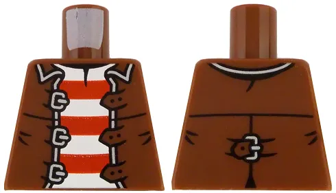 Torso Pirate Vest Open with Silver Trim and 3 Buckles over Shirt with Red and White Horizontal Stripes Pattern