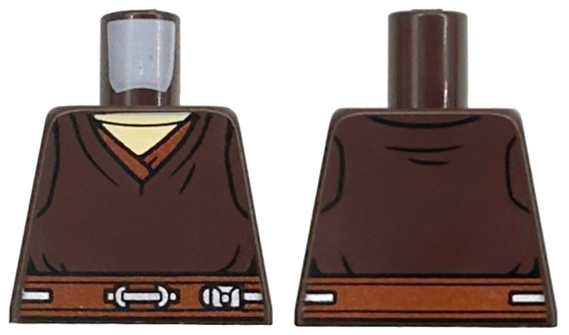 Torso SW Jedi Robe over Tan Shirt, Reddish Brown Belt with Silver Lines and Details Pattern