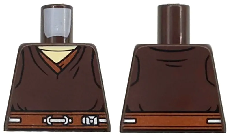 Torso SW Jedi Robe over Tan Shirt, Reddish Brown Belt with Silver Lines and Details Pattern