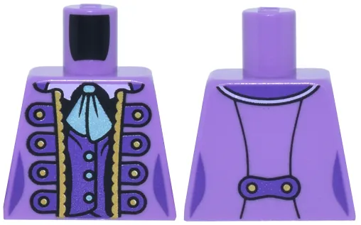 Torso Female Dress Dark Purple and Gold Trim and Buttons and Metallic Light Blue Tie Pattern