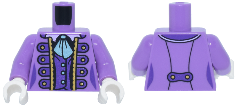 Torso Female Dress Dark Purple and Gold Trim and Buttons and Metallic Light Blue Tie Pattern / Medium Lavender Arms / White Hands
