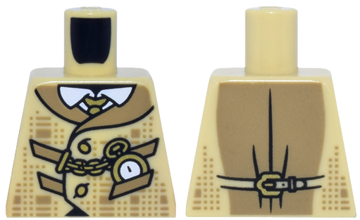 Torso Plaid Vest with Dark Tan Collar and Pockets and Gold Watch and Chain over White Shirt with Collar Pattern