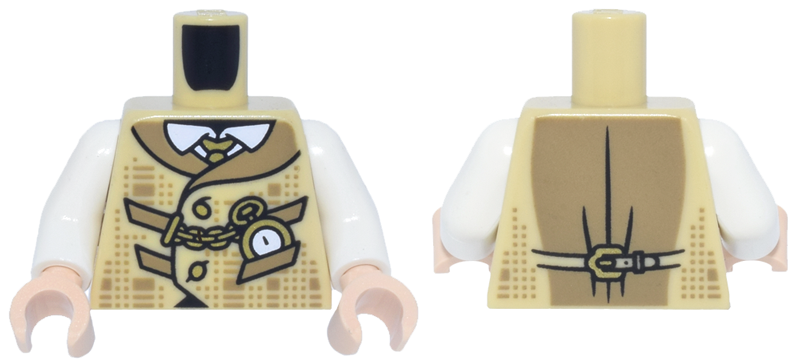 Torso Plaid Vest with Dark Tan Collar and Pockets and Gold Watch and Chain over White Shirt with Collar Pattern / White Arms / Light Nougat Hands