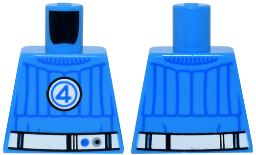 Torso Super Hero Costume with Blue Trim and Collar, White Belt and Fantastic Four Emblem with Number 4 Pattern