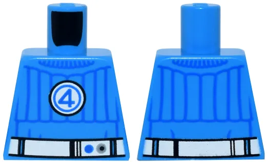 Torso Super Hero Costume with Blue Trim and Collar, White Belt and Fantastic Four Emblem with Number 4 Pattern