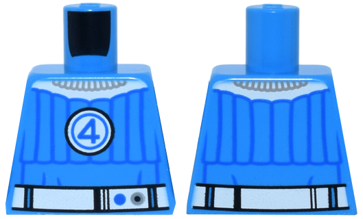 Torso Super Hero Costume with Blue Trim, White Collar,  Belt and Fantastic Four Emblem with Number 4 Pattern