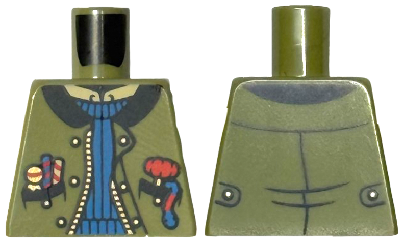 Torso Jacket Open with Black Collar, Blue Jumper, Lollipops and Candy Canes in Pockets Pattern