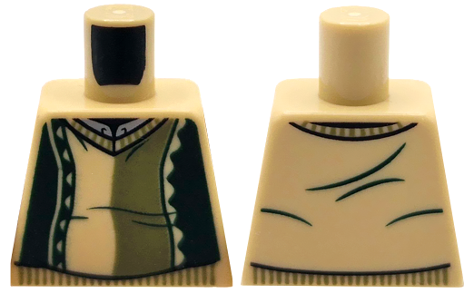 Torso Sweater with Olive Green Panel and Collar, Dark Green Stripes and Creases, Light Bluish Gray Shirt Pattern