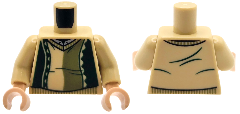 Torso Sweater with Olive Green Panel and Collar, Dark Green Stripes and Creases, Light Bluish Gray Shirt Pattern / Tan Arms / Light Nougat Hands