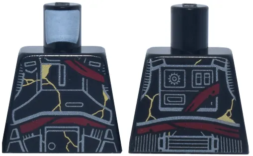Torso SW Imperial Death Trooper Armor with Dark Silver Lines and Shapes, Dark Red Bandages and Gold Cracks Pattern