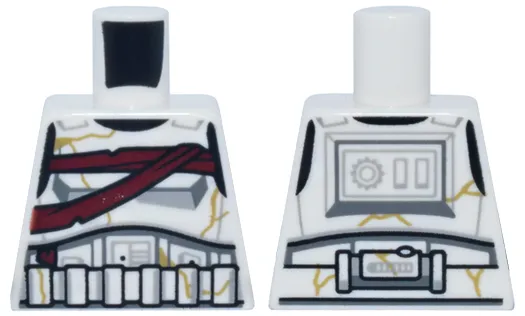 Torso SW Armor Stormtrooper, Simplified Armor with Shoulder Belts, Dark Red Bandages Around Chest, Gold Cracks Pattern