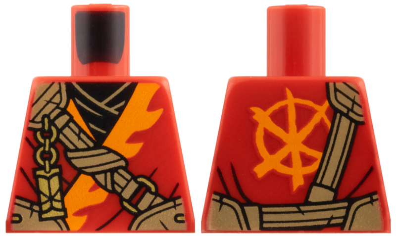 Torso Tunic with Orange Trim, Black Shirt, Dark Tan Strap, Gold Clasp and Charm with Ninjago Logogram Letter K Pattern