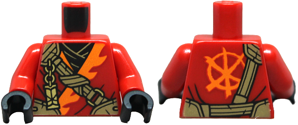 Torso Tunic with Orange Trim, Black Shirt, Dark Tan Strap, Gold Clasp and Charm with Ninjago Logogram Letter K Pattern / Red Arms / Black Hands