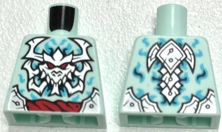 Torso Silver Armor Plates, Dragon Skull with Horns and Red Eyes, Rope Belt, Medium Azure and Dark Blue Swirls Pattern