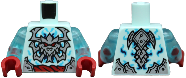 Torso Silver Armor Plates, Dragon Skull with Horns and Red Eyes, Rope Belt, Medium Azure and Dark Blue Swirls Pattern / Trans-Light Blue Arms / Red Hands