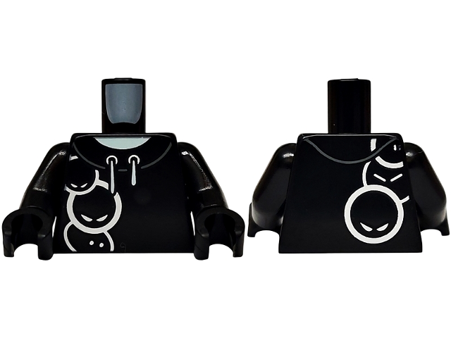 Torso Hoodie with White Drawstrings and Round Faces with Eyes, Light Aqua Neck Pattern / Black Arms / Black Hands