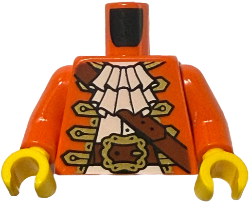 Torso Pirate Jacket Open, Gold Trim, White Shirt with Neck Ruffle, Reddish Brown Strap, Belt with Buckle, Hourglass on Back Pattern (BAM) / Reddish Orange Arms / Yellow Hands