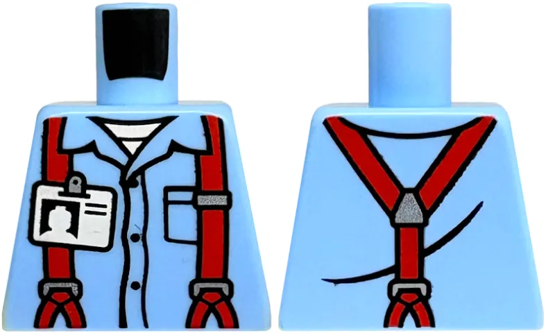 Torso Shirt with Collar, Buttons and Pocket, Red Suspenders with Silver Buckles, White Undershirt, ID Badge Pattern