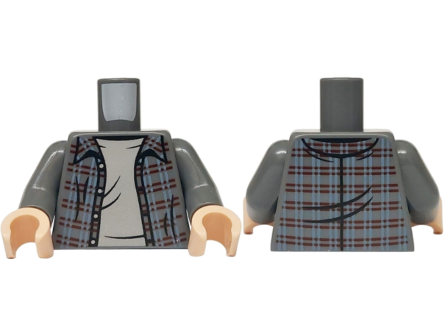 Torso Flannel Shirt over Light Bluish Gray T-Shirt Pattern / Dark Bluish Gray Arms / Light Nougat Hands