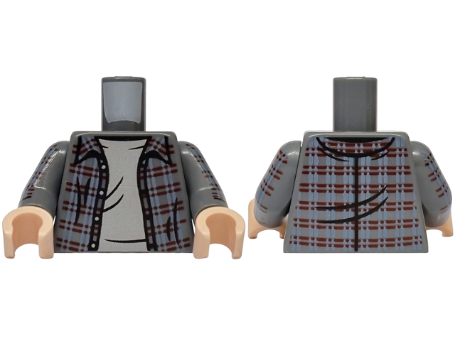 Torso Flannel Shirt over Light Bluish Gray T-Shirt Pattern / Dark Bluish Gray Arms with Flannel Pattern / Light Nougat Hands