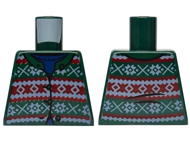 Torso Fair Isle Cardigan Sweater with Red and White Stripes across Top, Middle and Bottom over Blue Shirt Pattern