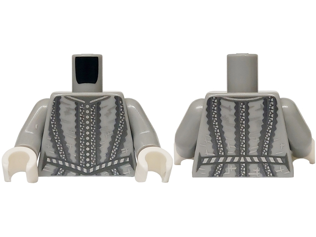 Torso Doublet Silver and Dark Bluish Gray Buttons and Detailed Trim Lines Pattern / Light Bluish Gray Arms / White Hands