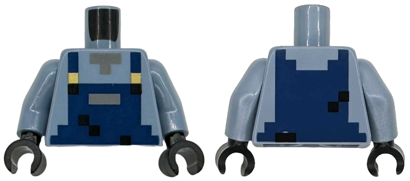 Torso Pixelated Dark Blue Overalls with Pocket, Black Spots and Gold Buckles over Shirt, Dark Bluish Gray Neck Pattern / Sand Blue Arms / Black Hands