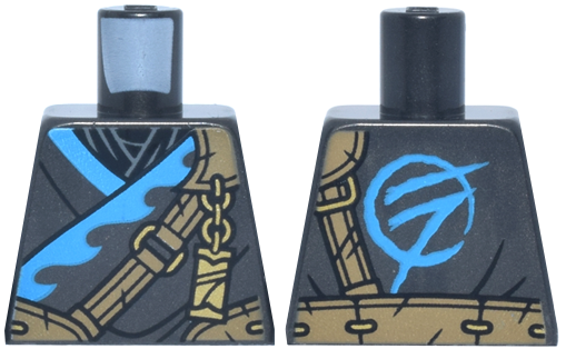 Torso Tunic with Dark Azure Trim, Black Shirt, Dark Tan Strap, Gold Clasp and Charm with Ninjago Logogram Letter N Pattern